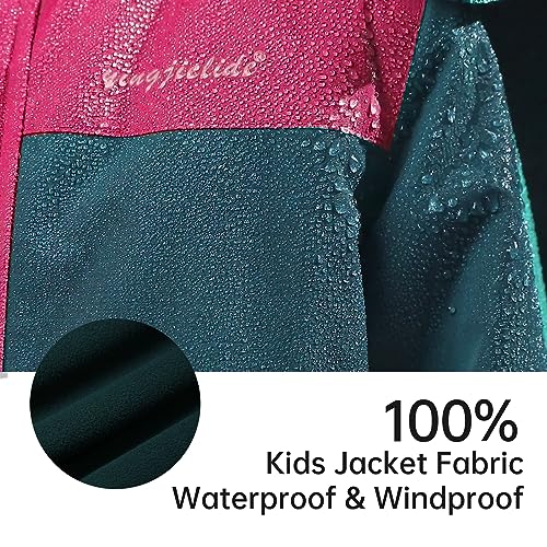 YINGJIELIDE Boy's Waterproof Ski Jacket,Kids Outdoor Snowboarding windproof Jacket,Fleece Lined Hooded,Warm Winter Snow Coat - color: Berry Green, size: 9-10 Years