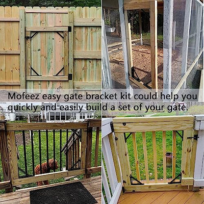 Mofeez Fence Gate Kit Iron Gate Hardware with Gate Latch for Wooden Fences Shed Doors Heavy Duty Anti Sag Gate Corner Brace Bracket (Pack of 2) - size: Set of 1 (Pack of 2)