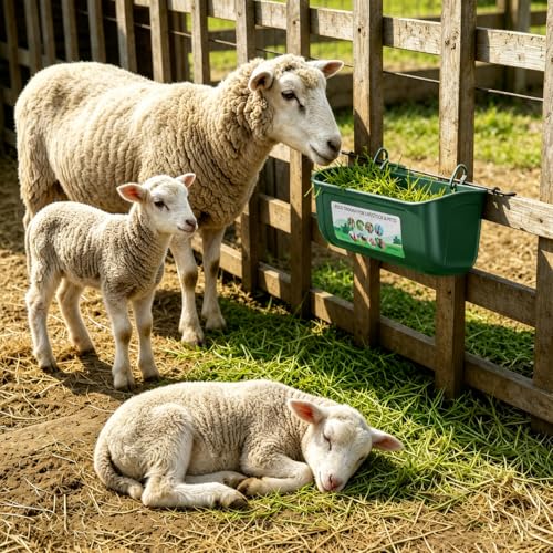 Chicken Feeder Waterer Set, Hanging Fence Feed Trough for Livestock Poultry, Waterer Bucket for Hens Gooses Goat Sheep Deer Duck （ 2 * 2.7 Quart ） - color: Green