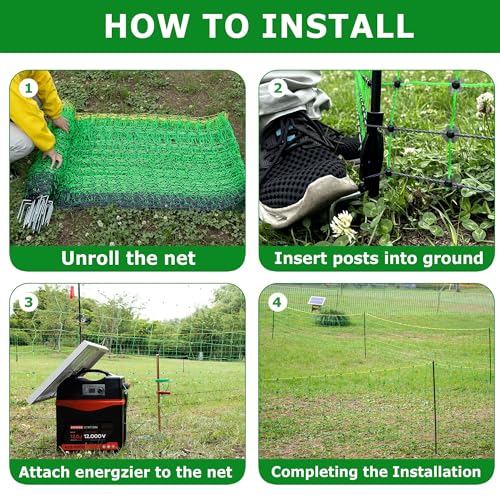 Electric Poultry Netting, 42.5" H x 164' L Electric Fence Netting | for Livestock, Cattle, Sheep, Goat, Is Robust and Durable, Requires No Assembly, Lightweight and Portable - size: 42.5" H x 164' L