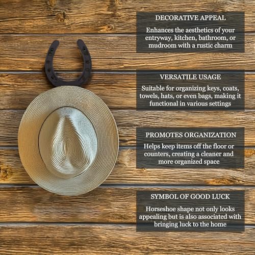 2pcs Horseshoe Hanger Western Cowboy Hat and Coat Wall Hooks, Farmhouse Towel Holder, Vintage Iron Hook for Hanging