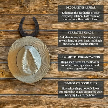 2pcs Horseshoe Hanger Western Cowboy Hat and Coat Wall Hooks, Farmhouse Towel Holder, Vintage Iron Hook for Hanging