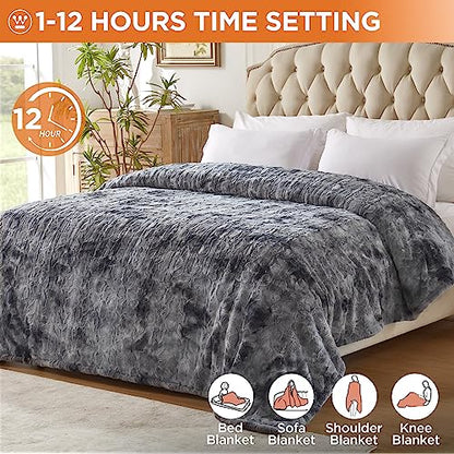 Westinghouse Heated Blanket Full Size, Faux Fur with 10 Levels, Grey - color: Grey, size: Full 80" x 84"