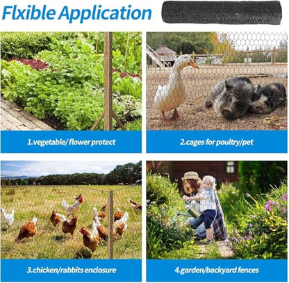 1/2 Inch Black Wire Mesh Roll - 36'' x 100' Chicken Wire Fence, 20 Gauge Hardware Cloth Poultry Netting for Garden/Animal Barrier/Rabbit/Floral/Chicken Coop/DIY Projects - size: 20 Gauge-1/2 Inch-36'' x100'