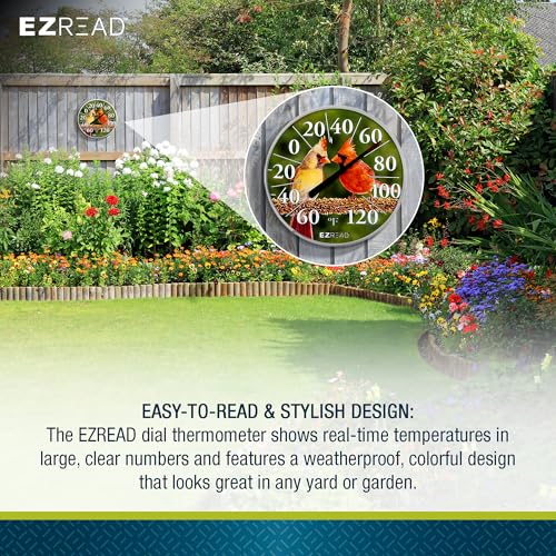 EZREAD Hanging Dial Thermometer 840-1211 Weather Thermometers for Indoor and Outdoor Use, Large 12.5 Inch Diameter, Easy to Read Numbers, Cardinal - color: Summer Cardinal