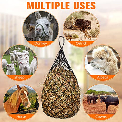 Tudomro 4 Pcs Hay Net Slow Feeder Hay Nets for Horses 35 Inch Hanging Hay Feeder Hay Bag for Horses Small 2 x 2” Holes Feeding Net Travel Feeder for Trailer and Stall, Simulates Grazing(Black)