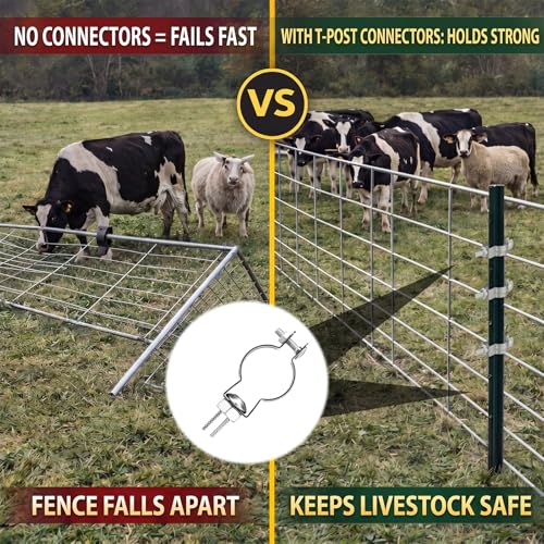 MorningRo 12 Pack Livestock Panel T-Post Connector T-Post Adapter Reusable Zinc-Plated Steel for Farm Trellis Building Fits Standard Wire Panels Holds for Farm Fence Repairs Expansions