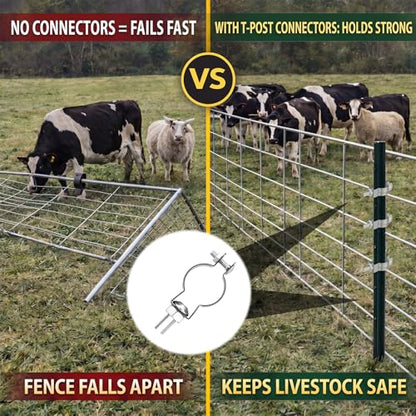 MorningRo 12 Pack Livestock Panel T-Post Connector T-Post Adapter Reusable Zinc-Plated Steel for Farm Trellis Building Fits Standard Wire Panels Holds for Farm Fence Repairs Expansions