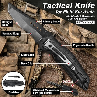 Survival First Aid Kit with Israeli Bandage, Chest Seal, Tourniquet, Splint, Tactical Military Combat Molle IFAK for Wound Care, Bleeding Control, Trauma Hemorrhage and More (Black)