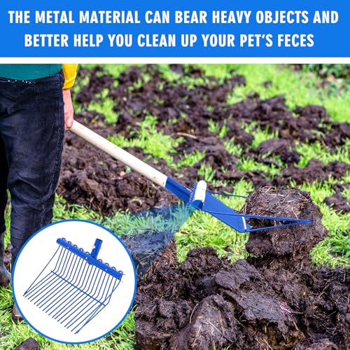 Tandefio 1 Pack Manure Fork Replacement Head Metal Pitchfork Horse Manure Rake Garden Pitch Fork Replacement Head with Angled Tines for Horse Stall Poop Picking up(Blue)