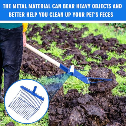 Tandefio 1 Pack Manure Fork Replacement Head Metal Pitchfork Horse Manure Rake Garden Pitch Fork Replacement Head with Angled Tines for Horse Stall Poop Picking up(Blue)