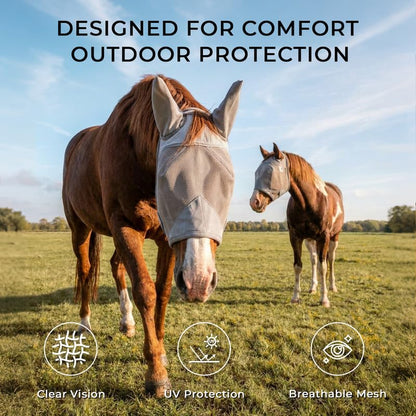 Raelitego Horse Fly Mask with Ears, Breathable Mesh UV Protection (S) - size: S