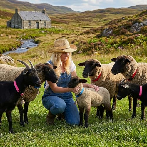 4-Pack Goat Collars with Bells, Adjustable Nylon Collar Sheep Collars Set Anti-Lost Loud Cow Bells Accessories for Small Farm Animals Pet Cows Goats