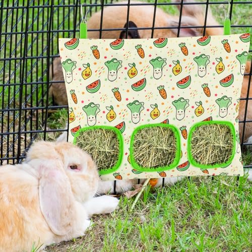 UPINS 2 Pack Guinea Pig Hay Feeder Bag,Bunny Rabbit Cage Bag Hanging Holder - color: Red Green, size: 34 x 28 cm