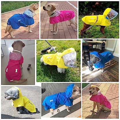 Waterproof Dog Raincoat, Adjustable Reflective Lightweight Pet Rain Clothes with Poncho Hood (Medium, Blue) - color: Blue, size: Medium(13-22lb)