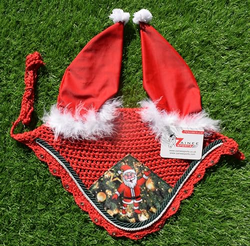 Christmas Santa Saddle Pad Set + Matching Ear Bonnet – Holiday Horse Riding Gear Festive Equestrian Gift Set Dressage, Hunter - size: Horse/Full