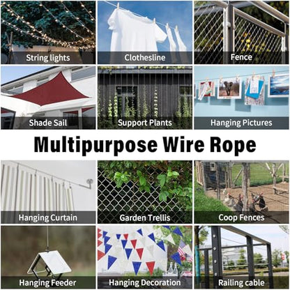1/8 Stainless Steel Cable Kit - 100ft 1/8" Wire Rope with Cutter - size: 100FT Kit