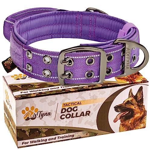 ADITYNA Heavy Duty Purple Dog Collar for Medium Dogs with Traffic Handle - color: Purple, size: Medium: Fit 15-19" Neck