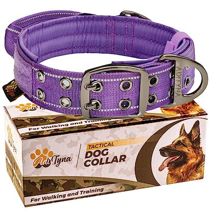 ADITYNA Heavy Duty Purple Dog Collar for Medium Dogs with Traffic Handle - color: Purple, size: Medium: Fit 15-19" Neck