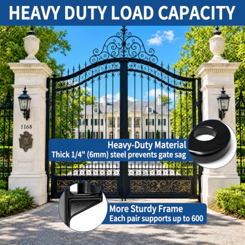 TamBee Heavy Duty Gate Hinges for Metal Wood Fence, 304 Stainless Steel 600LB, Bolt-On Weld-On Outdoor Farm Barn Shed Driveway Chain Link Fence Parts with Screws, 2 Pack Black