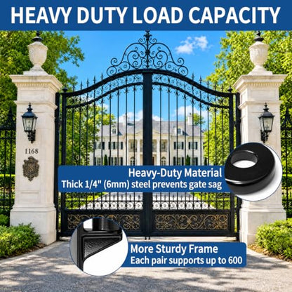 TamBee Heavy Duty Gate Hinges for Metal Wood Fence, 304 Stainless Steel 600LB, Bolt-On Weld-On Outdoor Farm Barn Shed Driveway Chain Link Fence Parts with Screws, 2 Pack Black