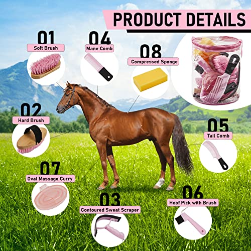 Cunhill 9 Pcs Horse Grooming Kit Tack Room Supplies, Cute, Pink - color: Pink, style: Cute