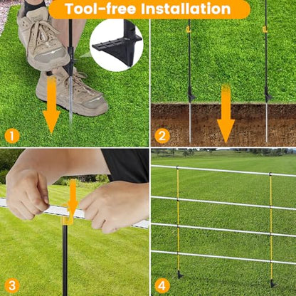 30 PCS Electric Fence Posts, 3/8" x 57" Step in Fence Post, Black | 7 Wire Clips, Metal Ground Spikes, Easy Step-in Fiberglass Fence Posts for Temporary Electric Fencing, Farm Livestock, Garden - size: 57Inch-30PCS