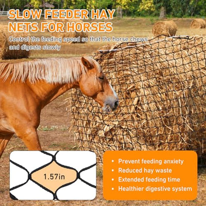 Large Round Bale Hay Net for Horses&Goats-Knotless Slow Feeder Hay
