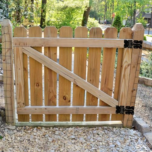Heavy Duty Non-Weld Self Closing Gate Hinges Adjustable Hardware 2 Pack | 90 Degree Gate Hinges Kit for Wood/Vinyl/Metal/Outdoor Fence, with Self-Tapping Screws and Swing Adjuster Tool