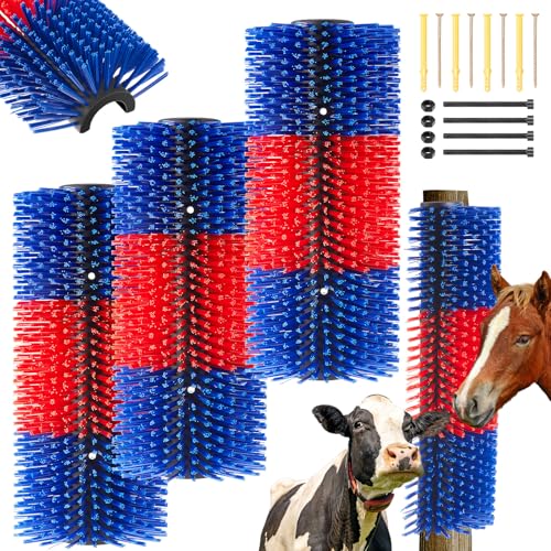 3 Pack Livestock Scratching Brush, Blue and Red - color: Blue and Red