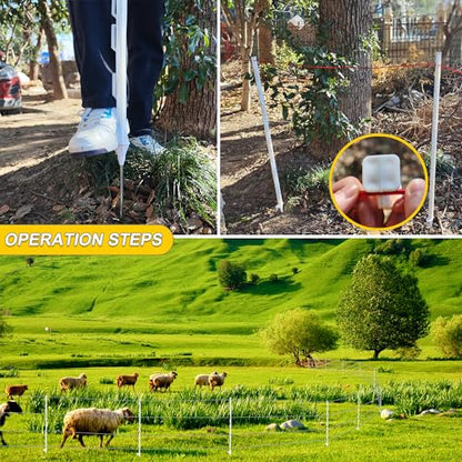 20 Pack 48inch Step-in Electric Fence Posts with Clips for Farm(White) | 4 Ft Temporary Plastic Fence Stakes for Garden and Livestock Protection, No Dig Easy to Install and Move. - color: White