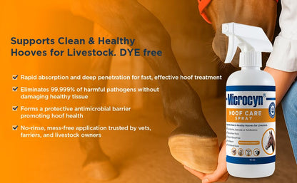 Microcyn Livestock Hoof Care Spray – 16 oz HOCl-Based Hoof Cleanser – Supports Healthy Hoof Condition & Moisture Balance – For Horses, Ponies, Donkeys & Farm Animals.