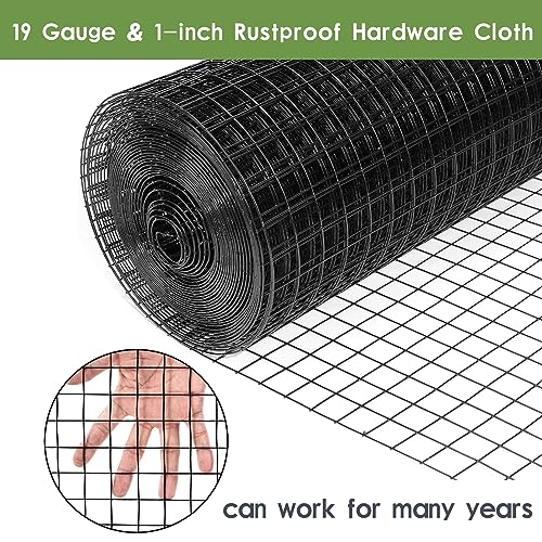 Tongmo 48" x 50' Black Hardware Cloth, 1inch Mesh Chicken Wire Fence, 19 Gauge Vinyl Coated Wire Poultry Net and Welded Wire Roll