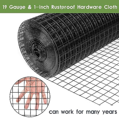 Tongmo 48" x 50' Black Hardware Cloth, 1inch Mesh Chicken Wire Fence, 19 Gauge Vinyl Coated Wire Poultry Net and Welded Wire Roll
