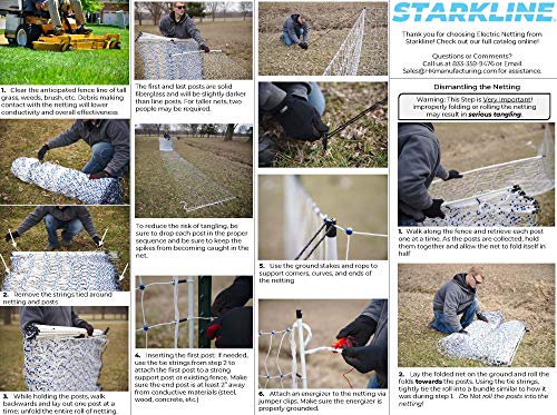 Starkline 48" x 82' Premium Electric Poultry Netting Solar Kit | White/Blue All-in-One Solar Electric Fence Kit for Backyards, Homesteads, Farms, and Ranches