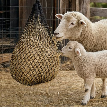FRUITEAM Hay Nets for Horses, Heavy Duty Hay Bags with 2" Hole, Durable Hanging Hay Net for Goat Sheep, Slow Feed Hay Net with Upgraded Anti-Biting Nylon Rope (30" Length)