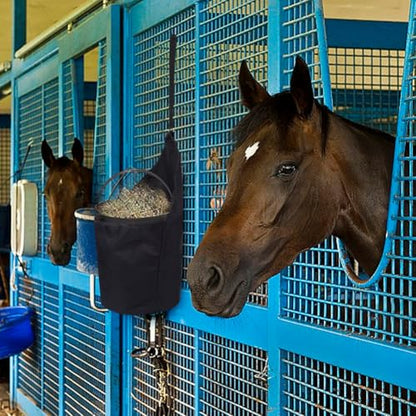 WEBEEDY 4 Pcs Horse Feed Bag Trailer Hanging Bucket Bag for Water Bucket, Horse Trailer Hanging Organizer with Strap for Stable Barn Pasture Use Horses Feeding Accessories Supplies, Black