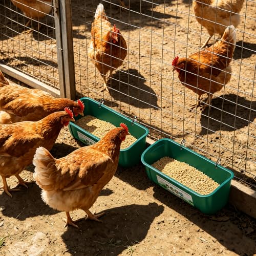 Chicken Feeder Waterer Set, Hanging Fence Feed Trough for Livestock Poultry, Waterer Bucket for Hens Gooses Goat Sheep Deer Duck （ 2 * 2.7 Quart ） - color: Green