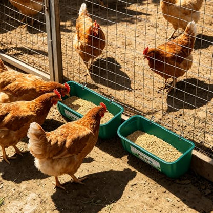 Chicken Feeder Waterer Set, Hanging Fence Feed Trough for Livestock Poultry, Waterer Bucket for Hens Gooses Goat Sheep Deer Duck （ 2 * 2.7 Quart ） - color: Green
