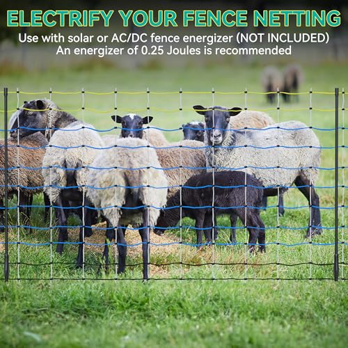 PPOLB Highly Visible Blue Electric Fence Netting, 35.4" H x 164' L, Portable Livestock Nets Mesh for Goats, Sheep, Hogs, Dog, Electric Fencing for Backyards, Homesteaders, Farms Ranches, and Gardens - size: 35.4" H x 164' L