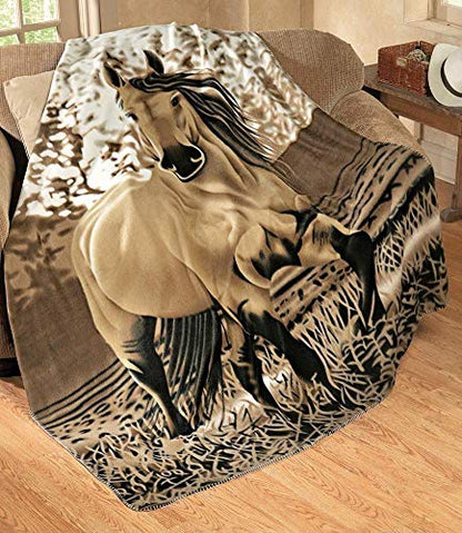 Country Charming Galloping Horse Soft Fleece Throw Size 63x73 Inches