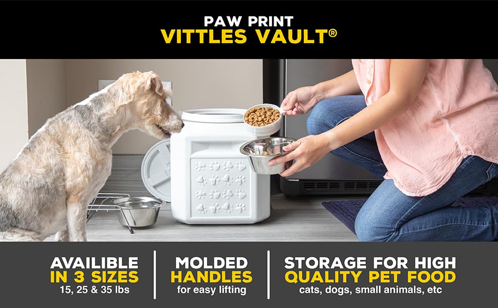 Vittles Vault Vittles Vault Pawprint Food Storage Container + Scoop, 25lbs - size: 25 Pounds