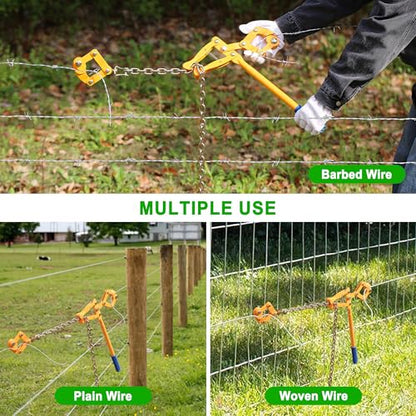 Chain Fence Strainer Plain Barbed Woven Wire Stretcher Tool for Center & End Post Pull, Carbon Steel Fence Tensioner Repair Tool, 47.25" Chain Capacity 2200lbs Farm, Ranch (Yellow, 1 Pack) - color: Yellow (1 Pack)
