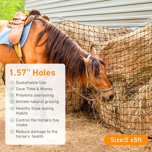 Large Round Bale Hay Net for Horses&Goats-Knotless Slow Feeder Hay