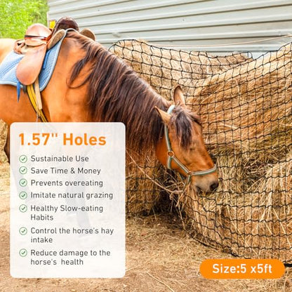 Large Round Bale Hay Net for Horses&Goats-Knotless Slow Feeder Hay