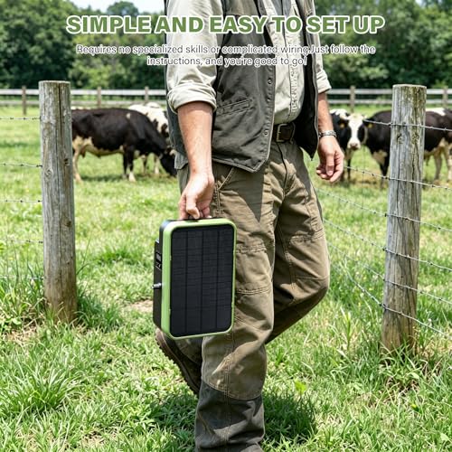 Solar Electric Fence Charger, Energizer with Stand 5kV-9kV Output | 6000mAh Battery, 5.5W Solar Panel Perfect for Farms Gardens Orchards, Keeps Livestock Safe from Wildlife