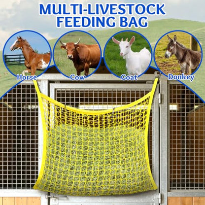 YedsIntu 3 Pcs Hay Bags for Horses, Slow Feed Hay Nets for Horses Goat Sheep, Large Capacity Hay Feeder for Stall, Trailer, Pasture - size: 3PCS-Green,Yellow,Blue