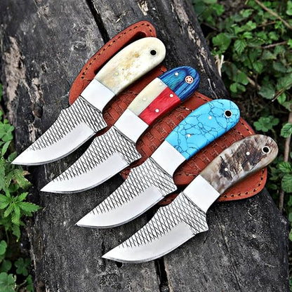 Custom Handmade 7'' fixed blade hoof rasp knife Cow boy knife Bull cutter Cowboy knives with Turquoise Handle pancake leather sheath (TAXES FLAG) - color: TAXES FLAG