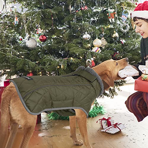Fragralley Dog Coat Large, Waterproof Dog Jacket with Warm Fleece Lining, Adjustable Reflective Dogs Winter Coat, Turtleneck Pet Coats for Cold Weather (ArmyGreen L) - color: ArmyGreen, size: Large