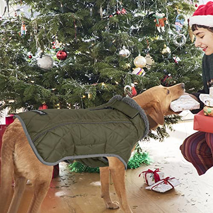 Fragralley Dog Coat Large, Waterproof Dog Jacket with Warm Fleece Lining, Adjustable Reflective Dogs Winter Coat, Turtleneck Pet Coats for Cold Weather (ArmyGreen L) - color: ArmyGreen, size: Large
